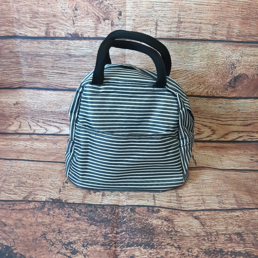Gray & White Stripe Lunch Bag